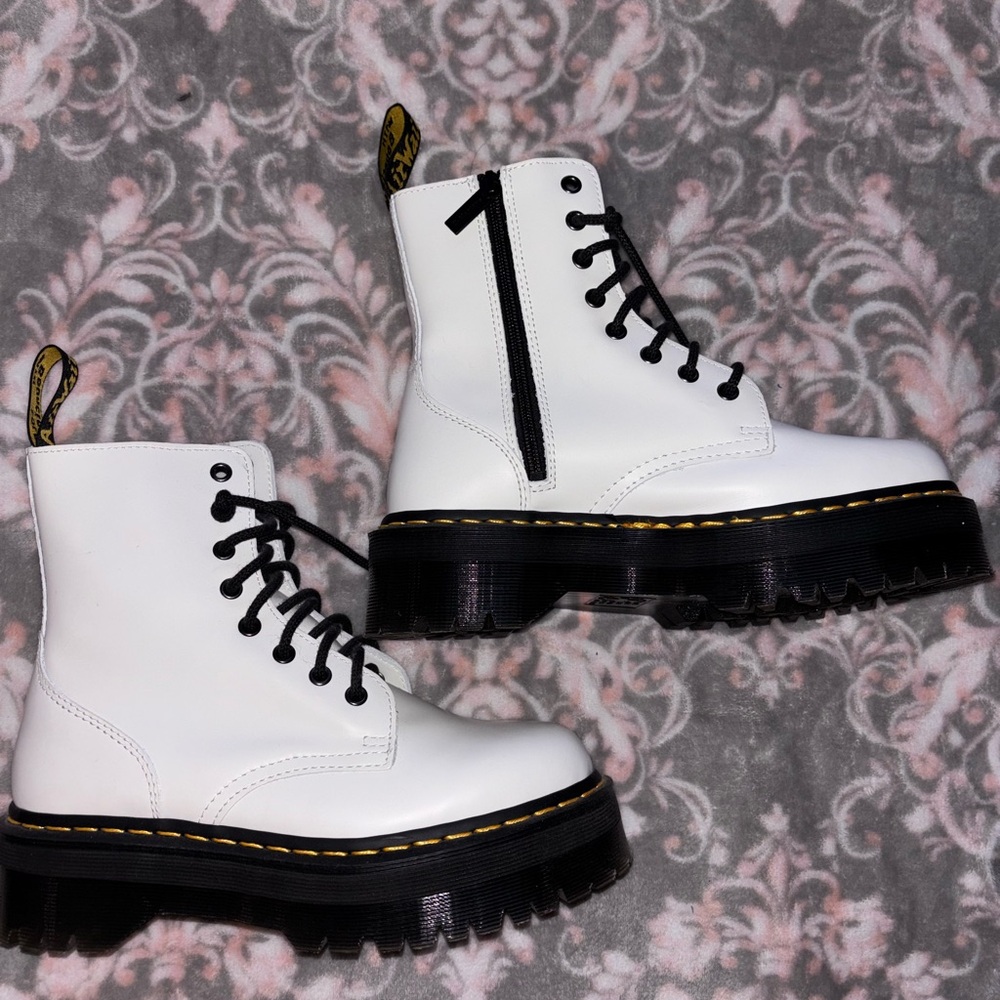 Dr. Martens White Combat Boots with Black Laces